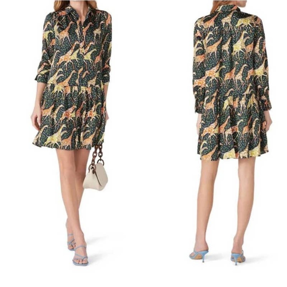 J. Crew Women's Shirt Dress Size LP Navy Giraffe Print Long Sleeve Mini Lined